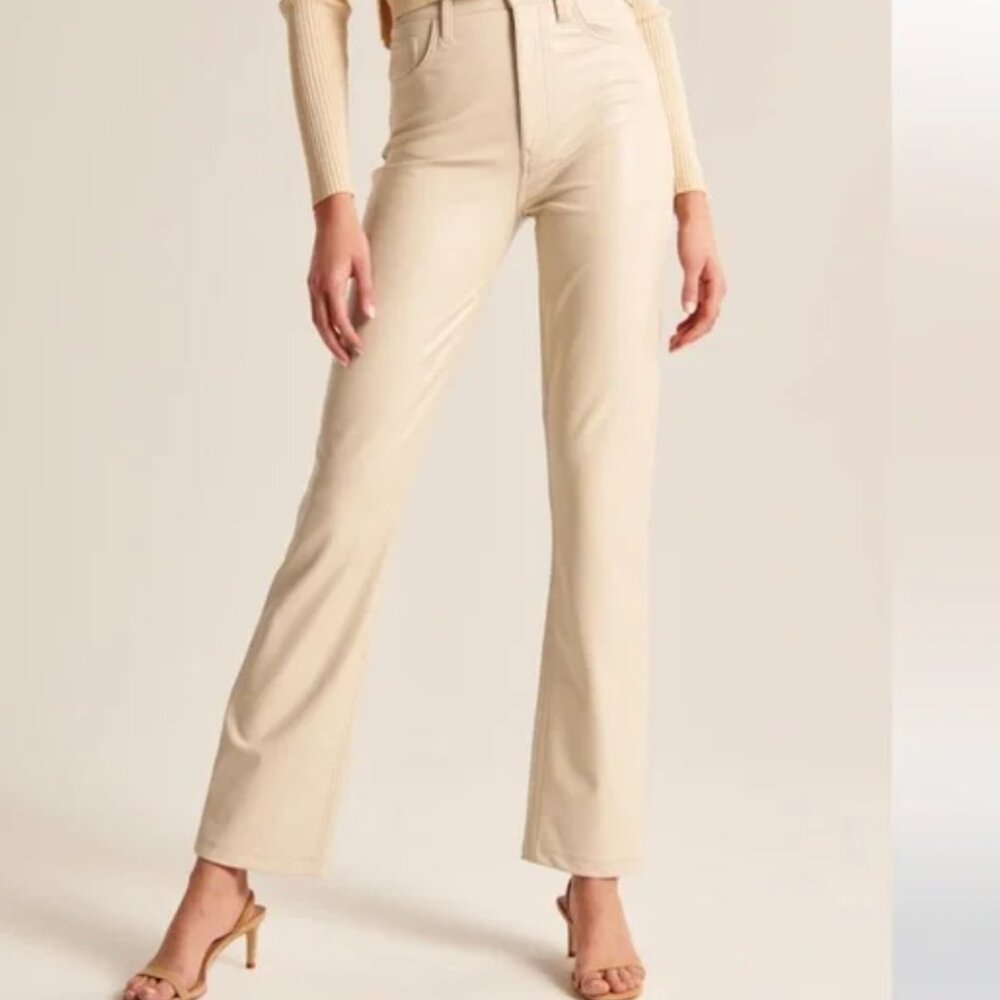 Abercrombie Cream Vegan Leather 90s Straight Pant 27 NWT